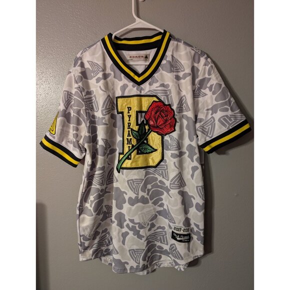 Black Pyramid Rose Patch Jersey Shirt Men’s XL White Gray Camo V-Neck 2017-2018 - Picture 1 of 6